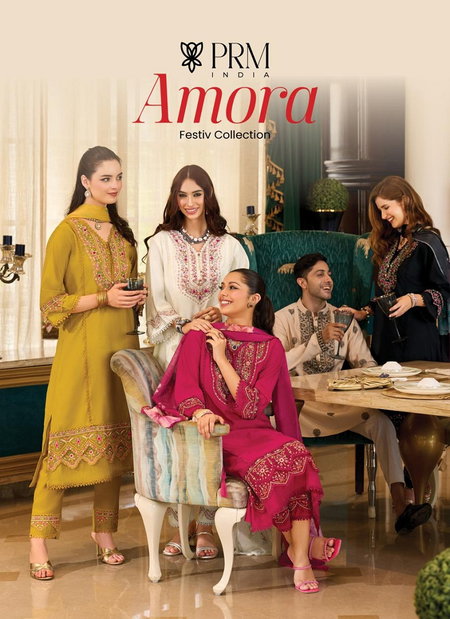 Amora By Prm Roman Silk Embroidered Readymade Suits Exporters In India